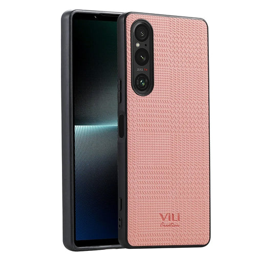 VILI TH Series Phone Case for Sony Xperia 1 V , PU Leather Coated PC+TPU Phone Back Cover - Pink - 1