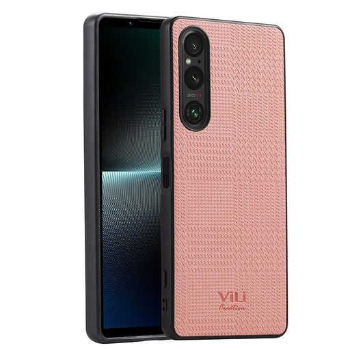 VILI TH Series Phone Case for Sony Xperia 1 V , PU Leather Coated PC+TPU Phone Back Cover - Pink - 1