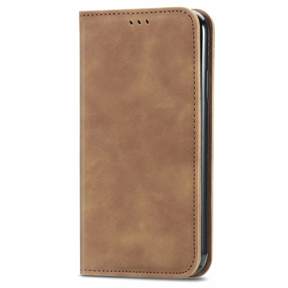 For iPhone 15 Pro Max Retro PU Leather Card Holder Phone Case Skin-touch Flip Stand Cover - Brown - 6