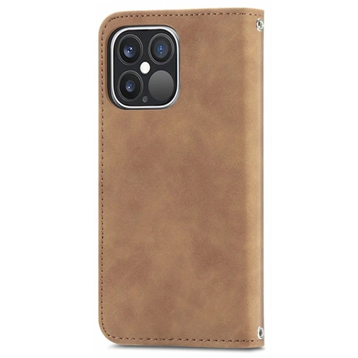 For iPhone 15 Plus Retro Skin-touch Leather Phone Case Folding Stand Cover with Card Slots - Brown - 7