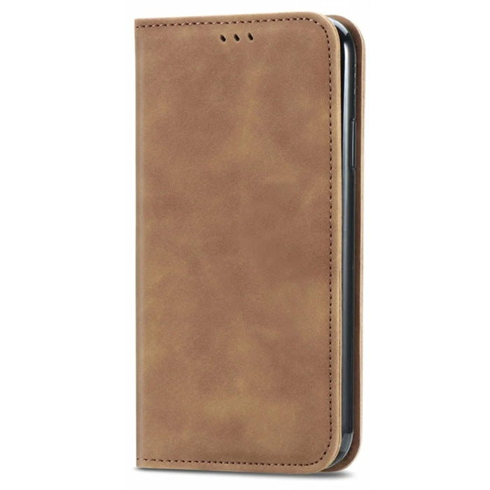 For iPhone 15 Pro Retro Shockproof Leather Stand Phone Case Skin-touch Card Holder Cover - Brown - 6