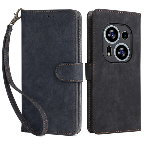 For TECNO Phantom X2 5G / X2 Pro 5G RFID Blocking Phone Case Folio Flip Leather Wallet Stand Cover with Strap - Black - 1
