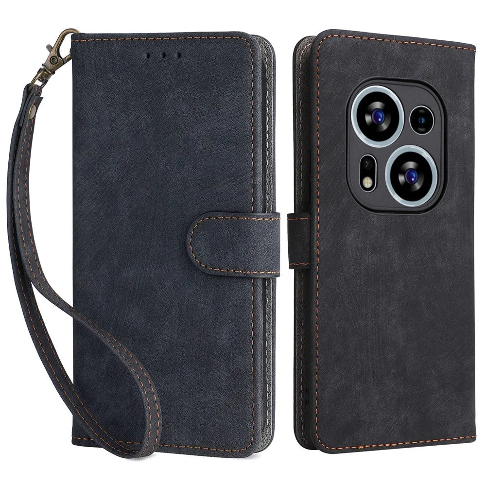 For TECNO Phantom X2 5G / X2 Pro 5G RFID Blocking Phone Case Folio Flip Leather Wallet Stand Cover with Strap - Black - 1