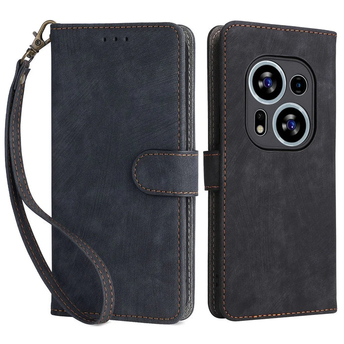 For TECNO Phantom X2 5G / X2 Pro 5G RFID Blocking Phone Case Folio Flip Leather Wallet Stand Cover with Strap - Black - 1