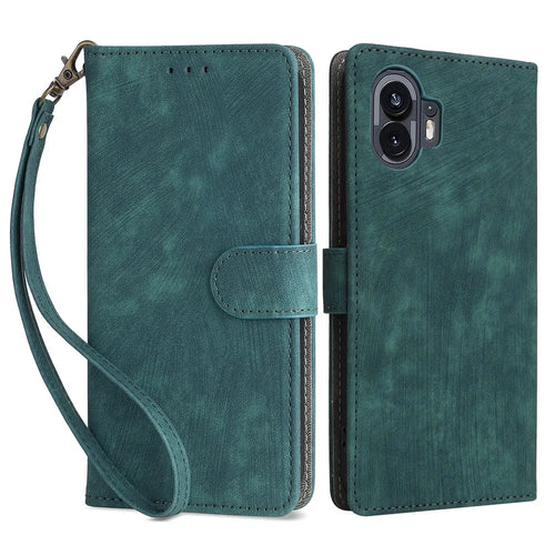 For Nothing Phone (2) Anti-drop Phone Case RFID Blocking Leather Wallet Stand Cover with Strap - Green - 1