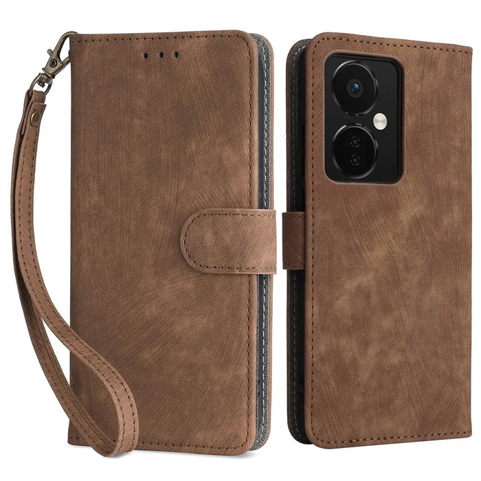 For OnePlus Nord CE3 5G / Oppo K11 5G RFID Blocking Cell Phone Case Leather Wallet Stand Cover with Strap - Brown - 1