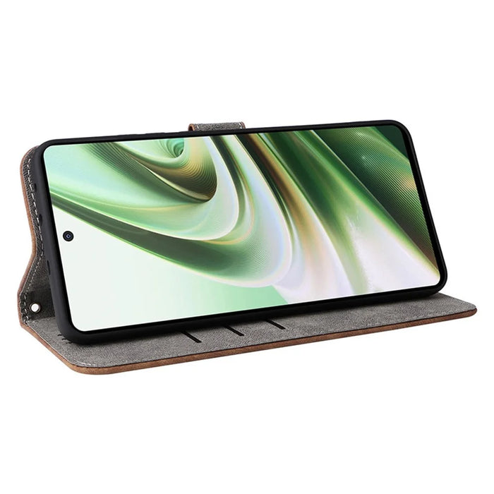 For OnePlus Nord CE3 5G / Oppo K11 5G RFID Blocking Cell Phone Case Leather Wallet Stand Cover with Strap - Brown - 3