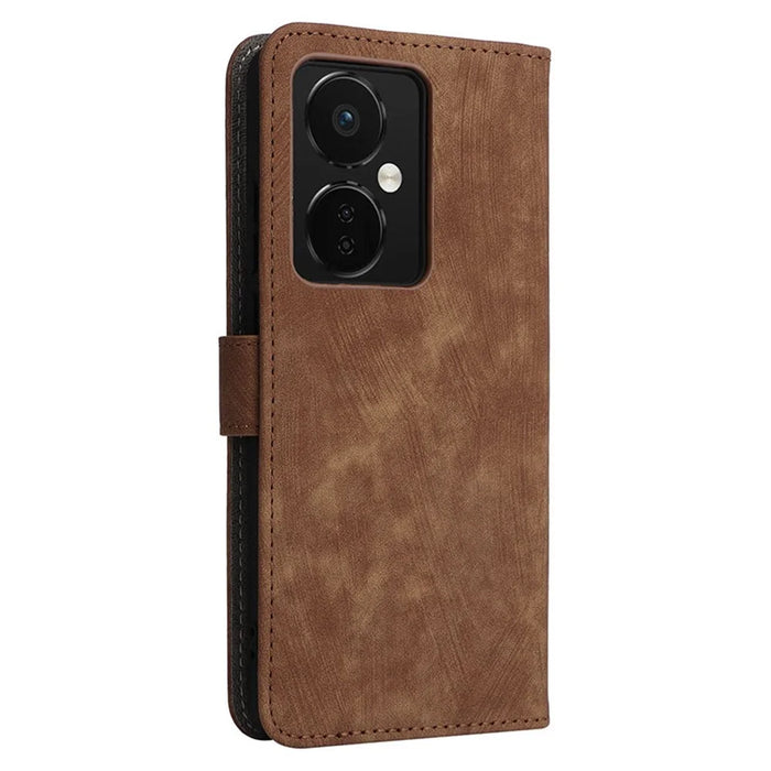 For OnePlus Nord CE3 5G / Oppo K11 5G RFID Blocking Cell Phone Case Leather Wallet Stand Cover with Strap - Brown - 6