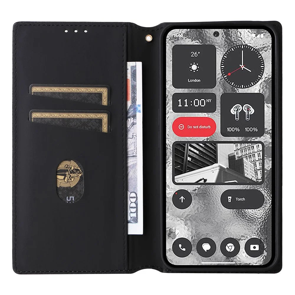 For Nothing Phone (2) Rhombus Imprinted Shockproof Cover PU Leather Wallet Stand Phone Case - Red - 2