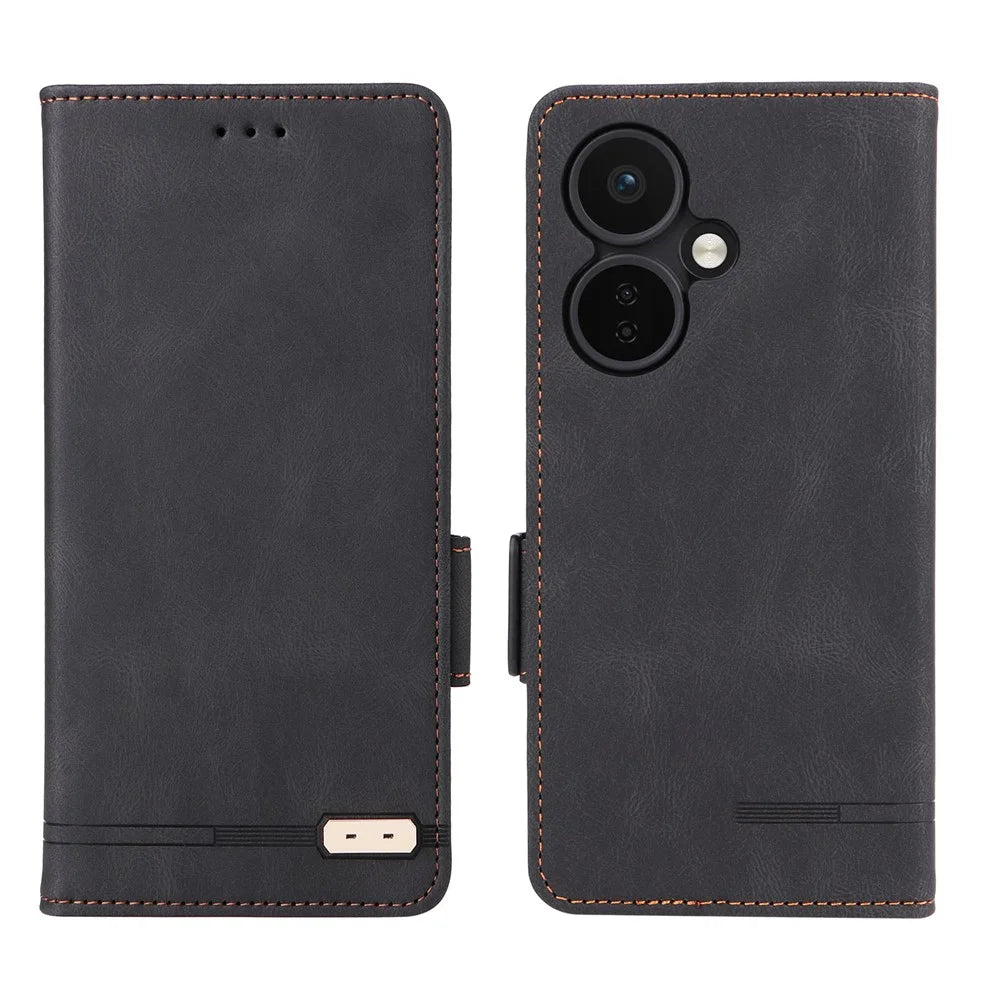 For OnePlus Nord CE3 5G Hardware Decor Phone Case PU Leather Wallet Stand Anti-drop Cover - Black - 1