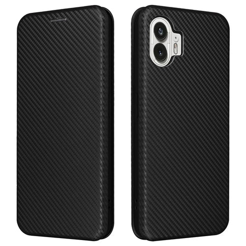 For Nothing Phone (2) Carbon Fiber Texture Phone Case Card Holder Leather Stand Cover - Black - 1