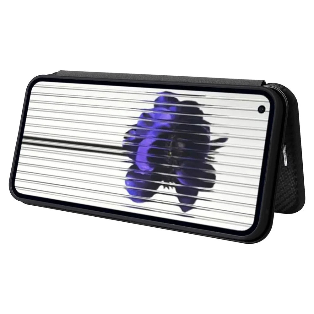 For Nothing Phone (2) Carbon Fiber Texture Phone Case Card Holder Leather Stand Cover - Black - 3