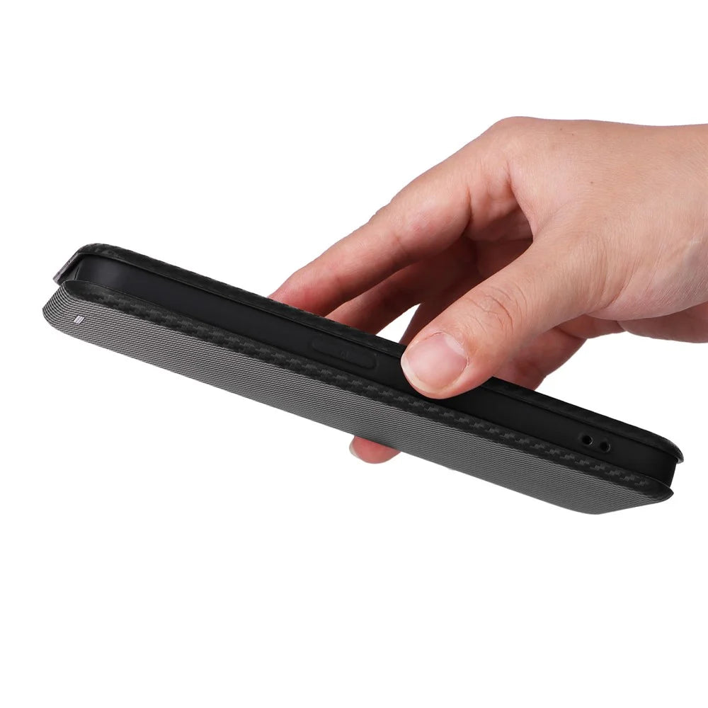 For Nothing Phone (2) Carbon Fiber Texture Phone Case Card Holder Leather Stand Cover - Black - 5