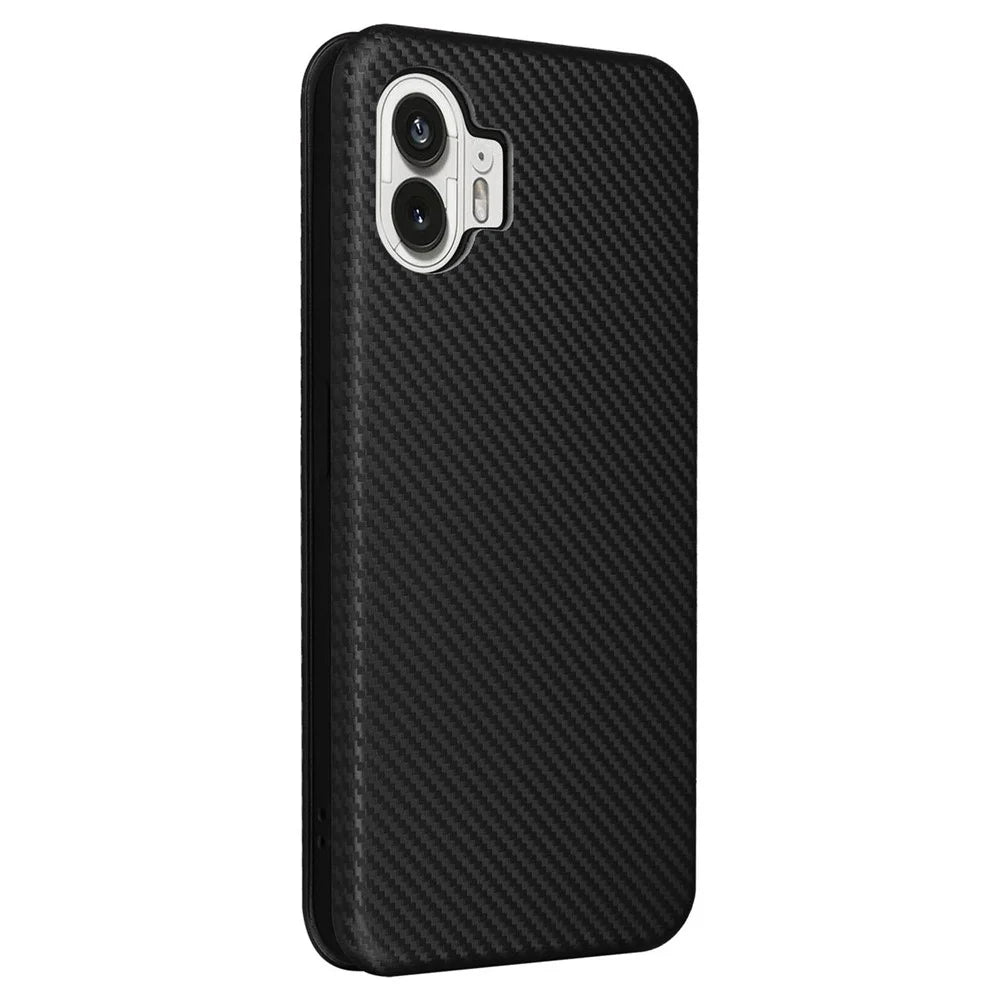 For Nothing Phone (2) Carbon Fiber Texture Phone Case Card Holder Leather Stand Cover - Black - 7