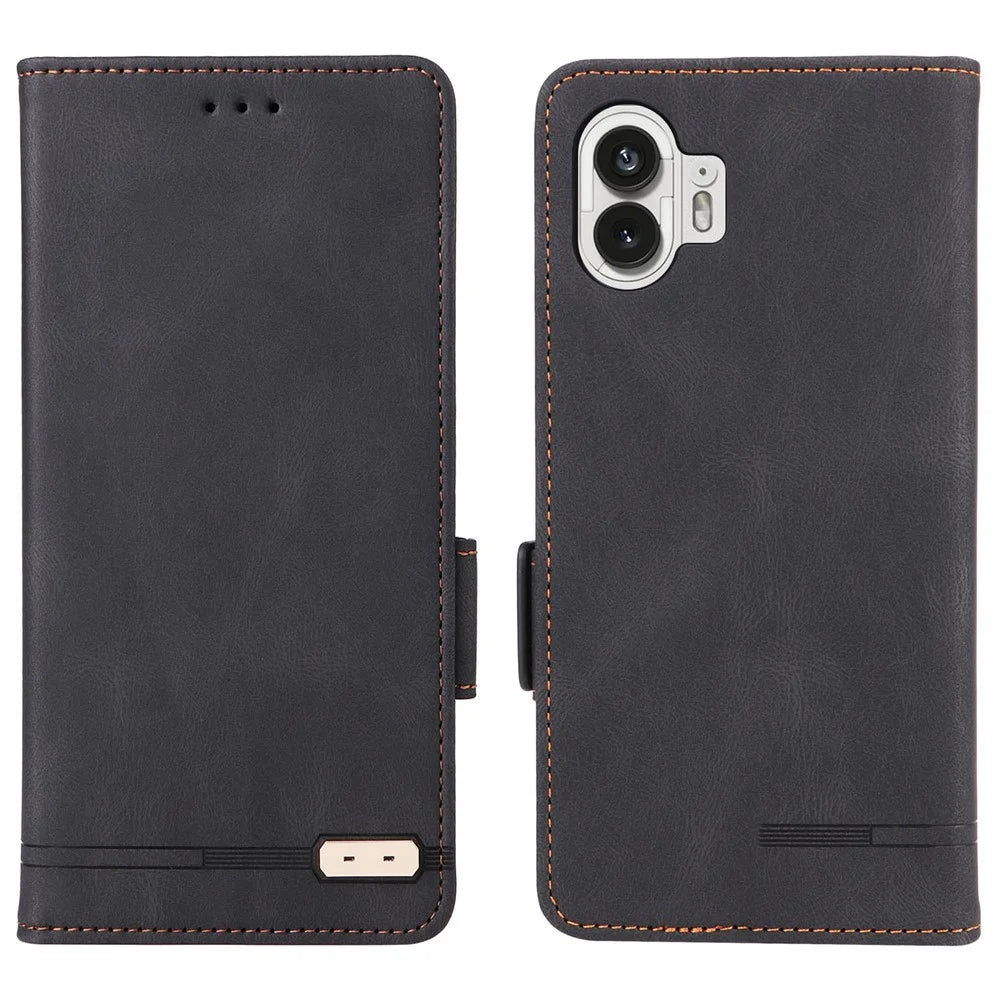For Nothing Phone (2) Hardware Decor Flip Folio Cover PU Leather Stand Wallet Phone Case - Black - 1