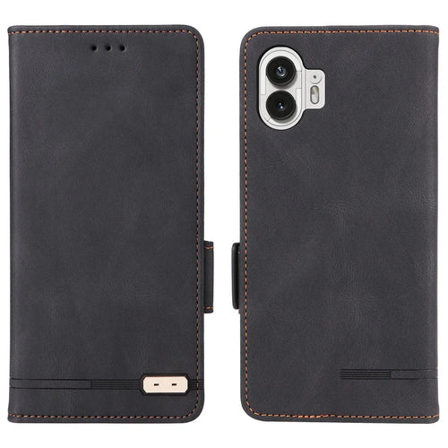 For Nothing Phone (2) Hardware Decor Flip Folio Cover PU Leather Stand Wallet Phone Case - Black - 1