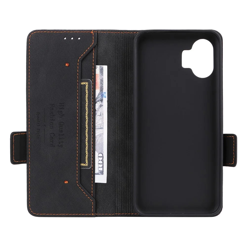 For Nothing Phone (2) Hardware Decor Flip Folio Cover PU Leather Stand Wallet Phone Case - Black - 4