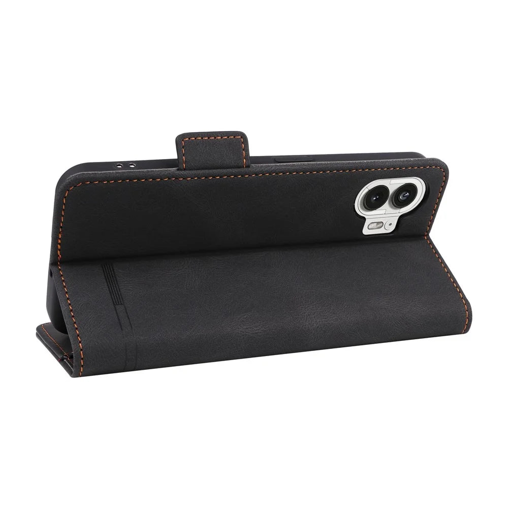 For Nothing Phone (2) Hardware Decor Flip Folio Cover PU Leather Stand Wallet Phone Case - Black - 5
