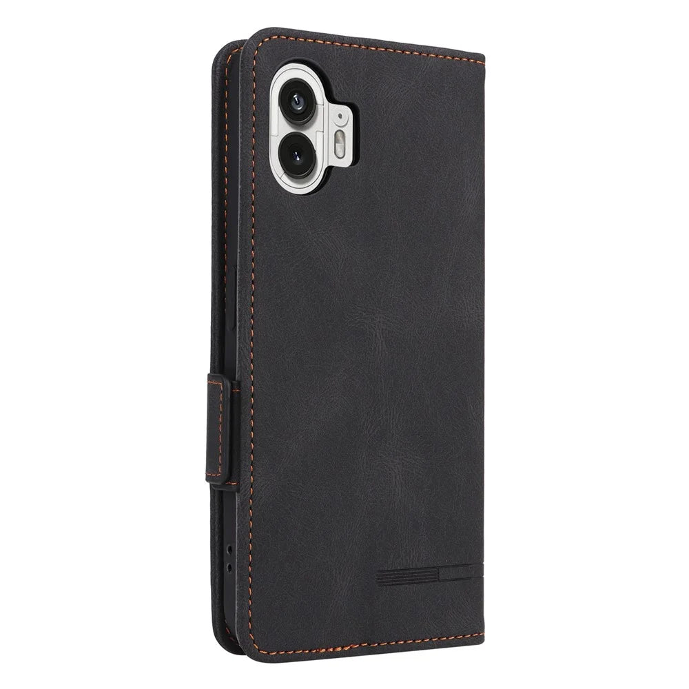 For Nothing Phone (2) Hardware Decor Flip Folio Cover PU Leather Stand Wallet Phone Case - Black - 7