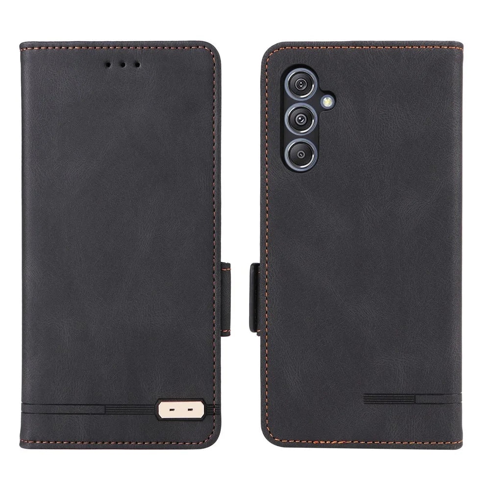 For Samsung Galaxy F34 5G / M34 5G PU Leather Wallet Phone Case Hardware Decor Anti-drop Stand Cover - Black - 1