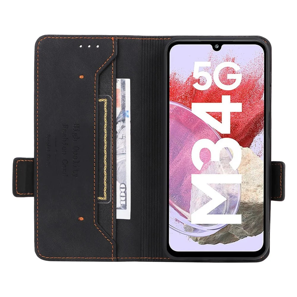 For Samsung Galaxy F34 5G / M34 5G PU Leather Wallet Phone Case Hardware Decor Anti-drop Stand Cover - Black - 2