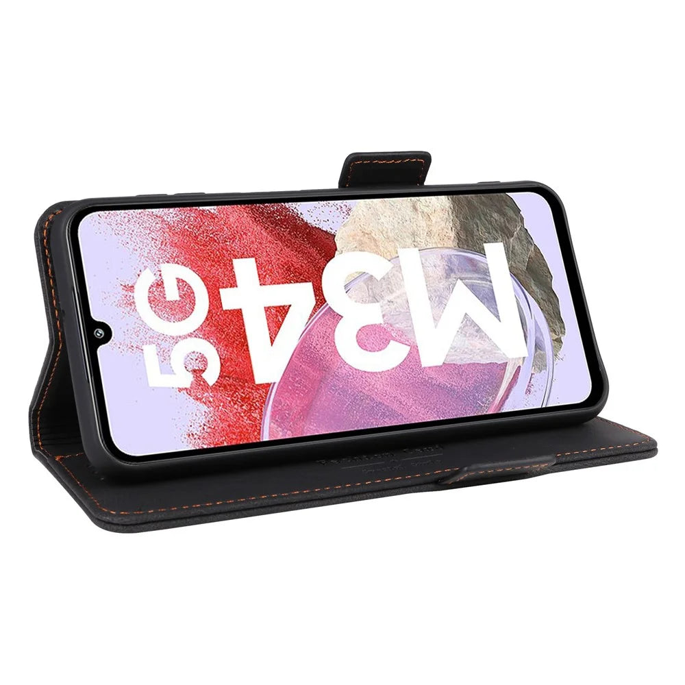 For Samsung Galaxy F34 5G / M34 5G PU Leather Wallet Phone Case Hardware Decor Anti-drop Stand Cover - Black - 3