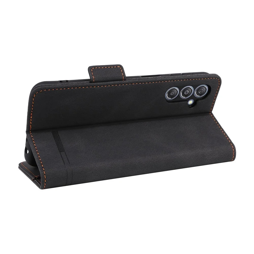 For Samsung Galaxy F34 5G / M34 5G PU Leather Wallet Phone Case Hardware Decor Anti-drop Stand Cover - Black - 5