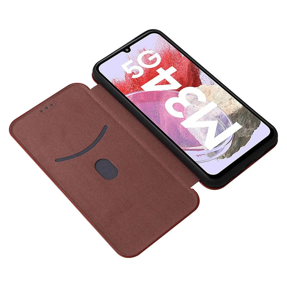 For Samsung Galaxy F34 5G / M34 5G PU Leather Case Carbon Fiber Texture Card Holder Phone Stand Cover - Brown - 2