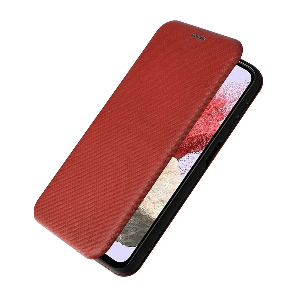 For Samsung Galaxy F34 5G / M34 5G PU Leather Case Carbon Fiber Texture Card Holder Phone Stand Cover - Brown - 4