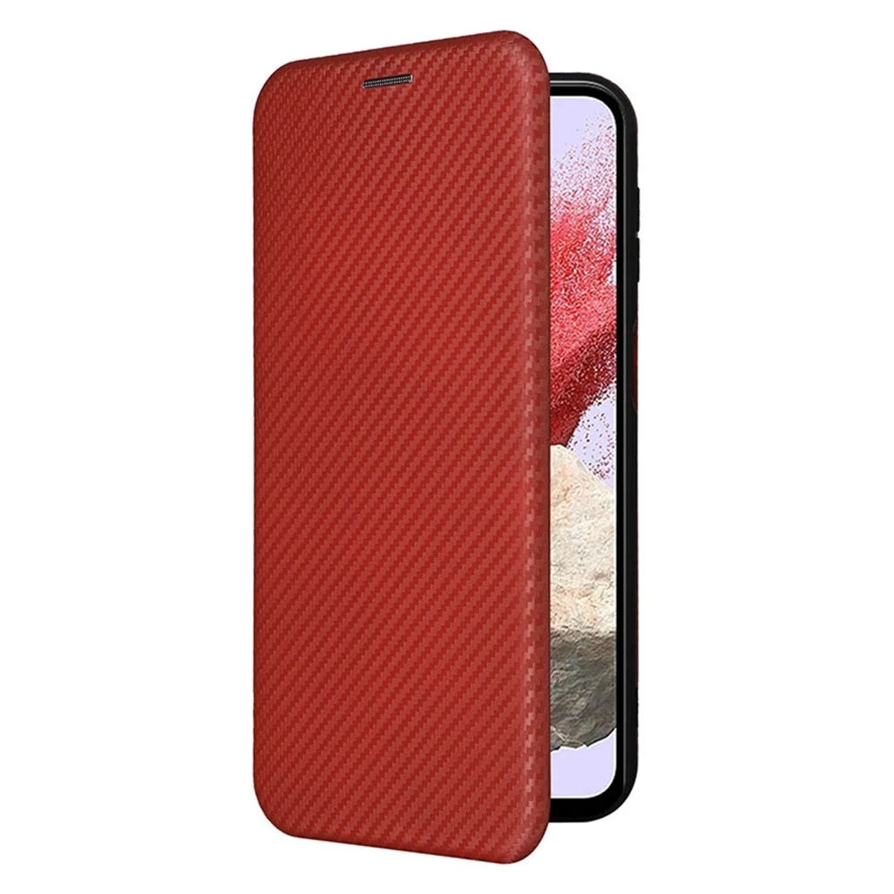For Samsung Galaxy F34 5G / M34 5G PU Leather Case Carbon Fiber Texture Card Holder Phone Stand Cover - Brown - 6