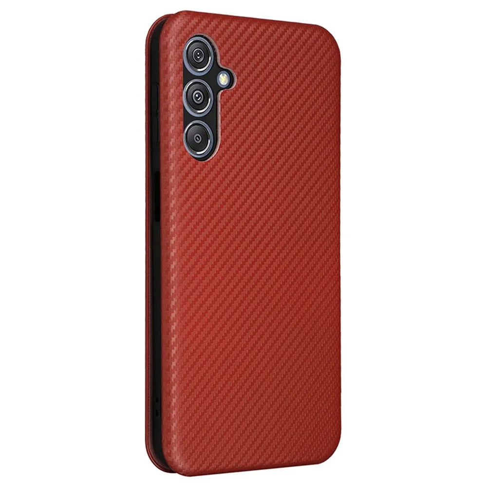 For Samsung Galaxy F34 5G / M34 5G PU Leather Case Carbon Fiber Texture Card Holder Phone Stand Cover - Brown - 7
