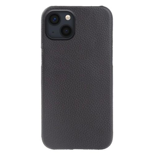 For iPhone 14 Back Cover Genuine Cow Leather+PC Phone Guard Case Compatible with MagSafe - Black - 1
