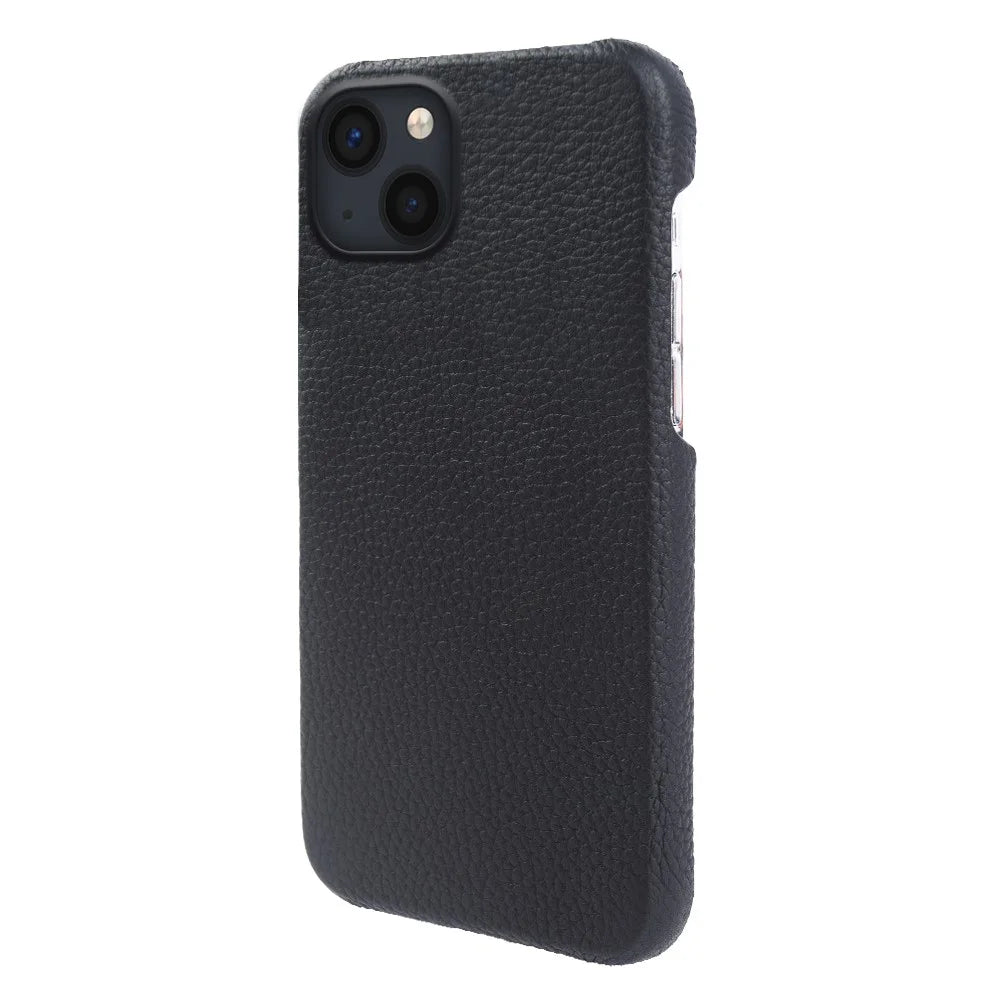 For iPhone 14 Back Cover Genuine Cow Leather+PC Phone Guard Case Compatible with MagSafe - Black - 2