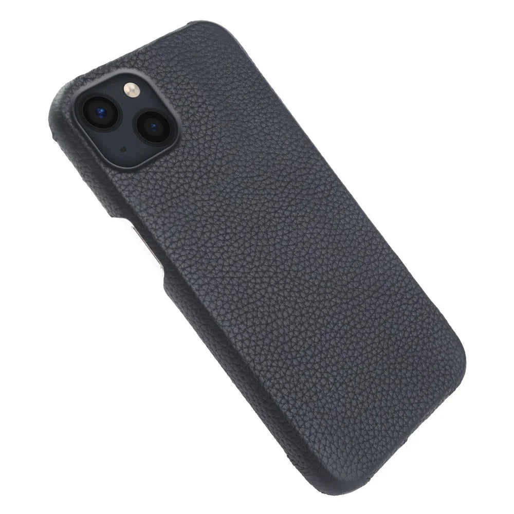 For iPhone 14 Back Cover Genuine Cow Leather+PC Phone Guard Case Compatible with MagSafe - Black - 4
