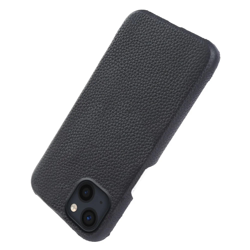 For iPhone 14 Back Cover Genuine Cow Leather+PC Phone Guard Case Compatible with MagSafe - Black - 5