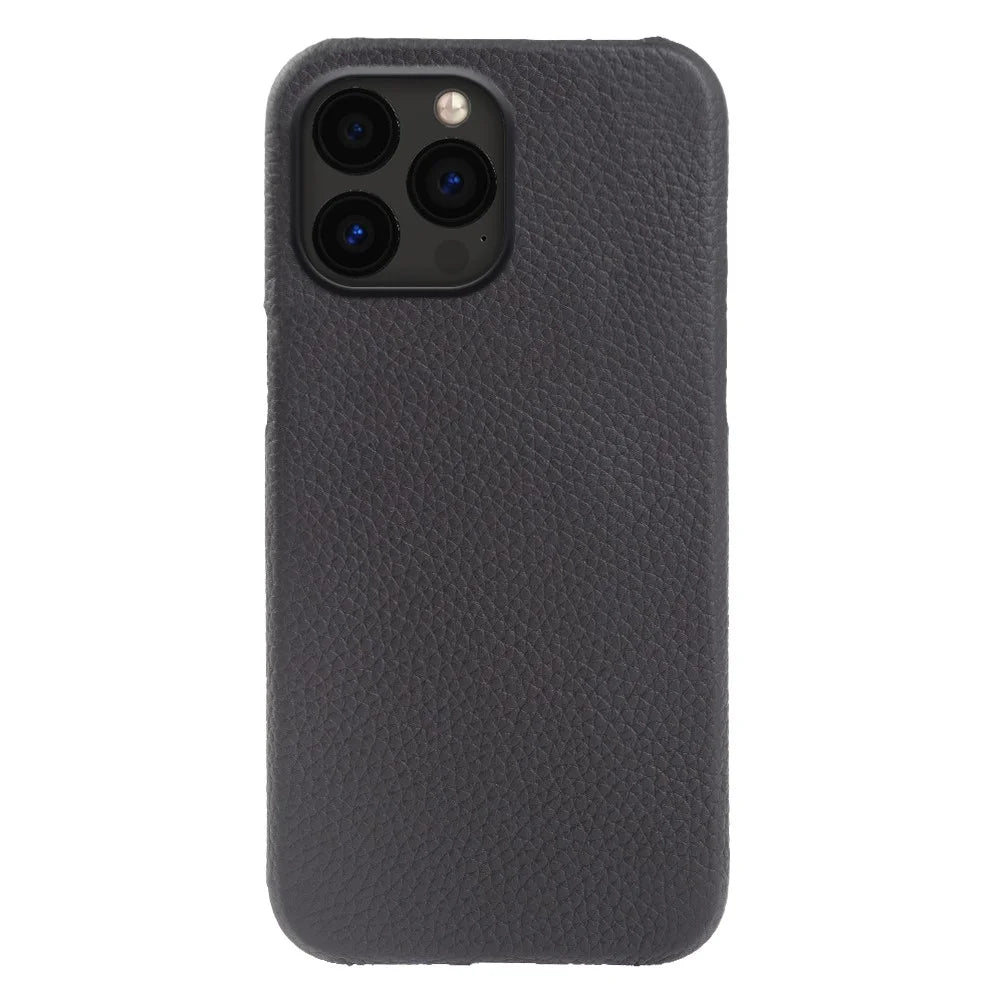 For iPhone 14 Pro Max Incomplete Cover Microfiber Lining Magnetic Phone Case Genuine Cow Leather Coated PC Shell - Black - 1