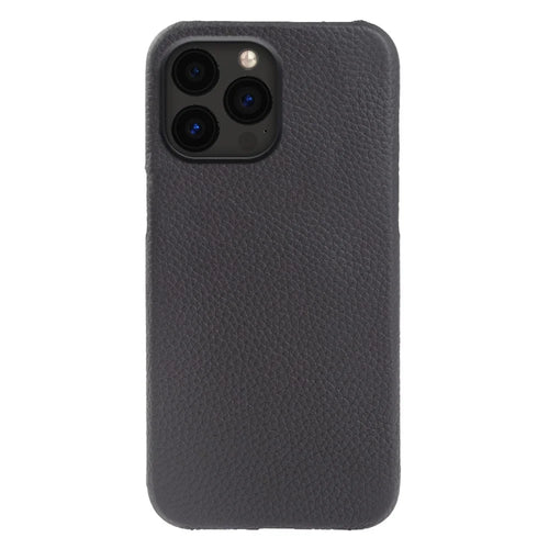 For iPhone 14 Pro Max Incomplete Cover Microfiber Lining Magnetic Phone Case Genuine Cow Leather Coated PC Shell - Black - 1