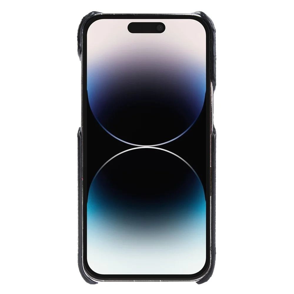 For iPhone 14 Pro Max Incomplete Cover Microfiber Lining Magnetic Phone Case Genuine Cow Leather Coated PC Shell - Black - 3