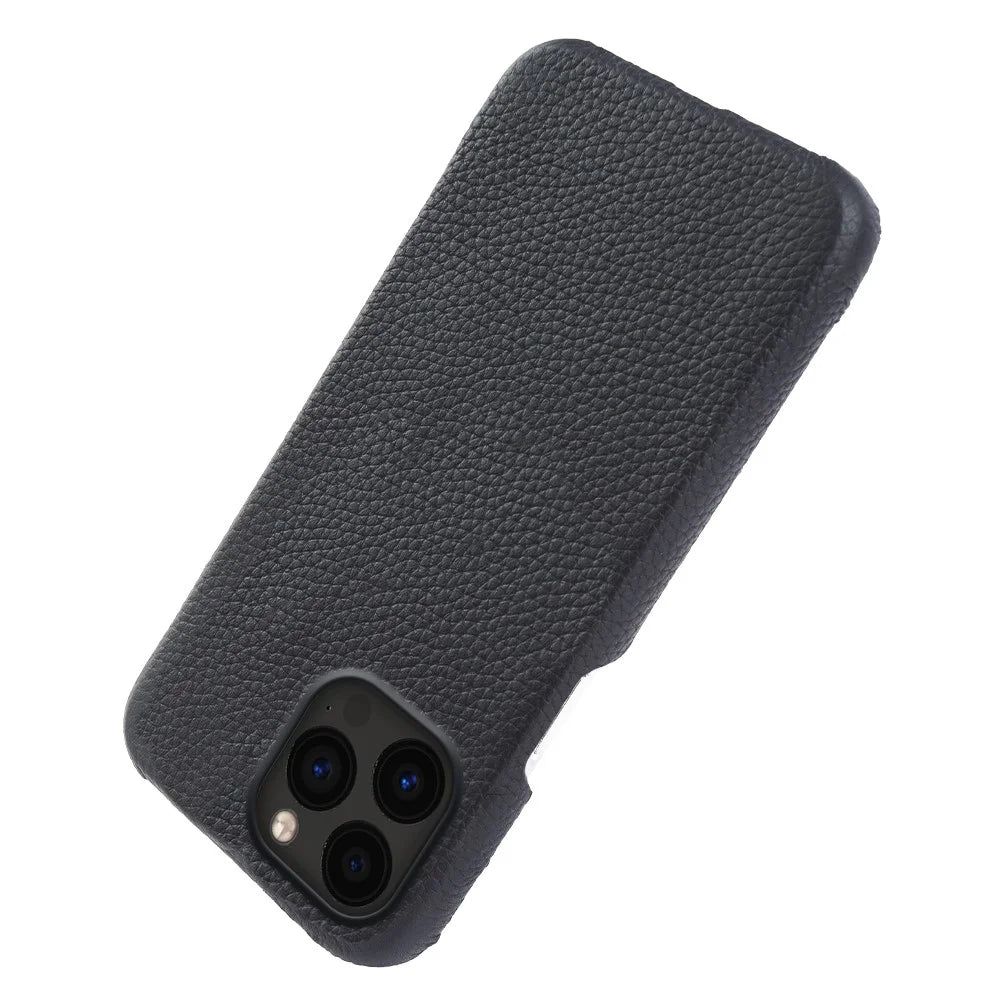 For iPhone 14 Pro Max Incomplete Cover Microfiber Lining Magnetic Phone Case Genuine Cow Leather Coated PC Shell - Black - 5