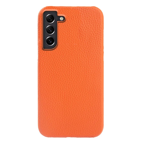 For Samsung Galaxy S21 4G / 5G Magnetic Phone Case Microfiber Lining Genuine Cow Leather Coated PC Shockproof Shell - Orange - 1