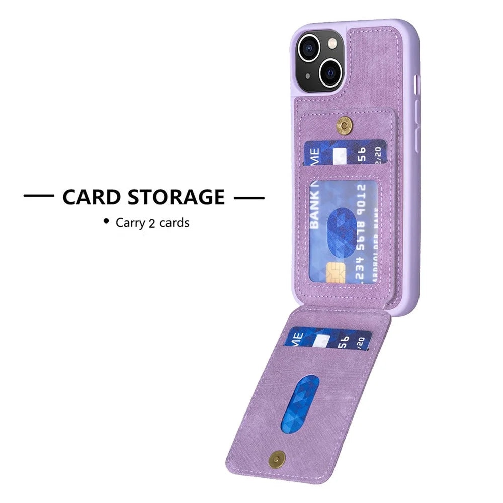 BF28 For iPhone 15 Kickstand Case Matte PU Leather Coated TPU Phone Cover with Card Holder - Purple - 4