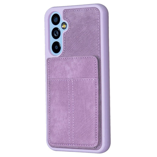 BF28 For Samsung Galaxy A14 5G / A14 4G Card Slots Matte PU Leather Coated TPU Phone Cover Shockproof Kickstand Case - Purple - 1