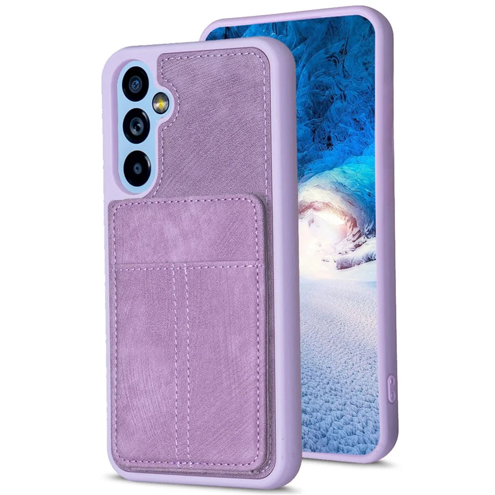 BF28 For Samsung Galaxy A14 5G / A14 4G Card Slots Matte PU Leather Coated TPU Phone Cover Shockproof Kickstand Case - Purple - 2