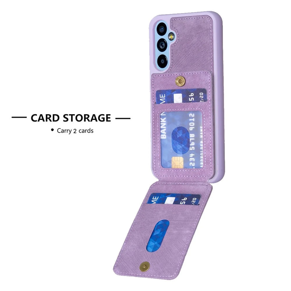 BF28 For Samsung Galaxy A14 5G / A14 4G Card Slots Matte PU Leather Coated TPU Phone Cover Shockproof Kickstand Case - Purple - 4