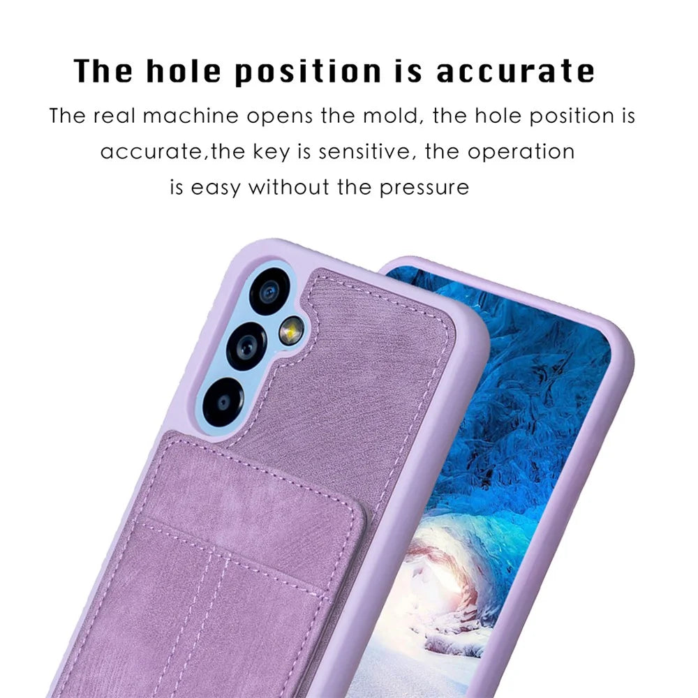 BF28 For Samsung Galaxy A14 5G / A14 4G Card Slots Matte PU Leather Coated TPU Phone Cover Shockproof Kickstand Case - Purple - 5