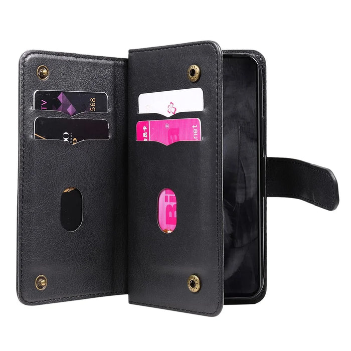 For Google Pixel 8 Pro Leather Case with 10 Card Holder Phone Cover Stand - Black - 2