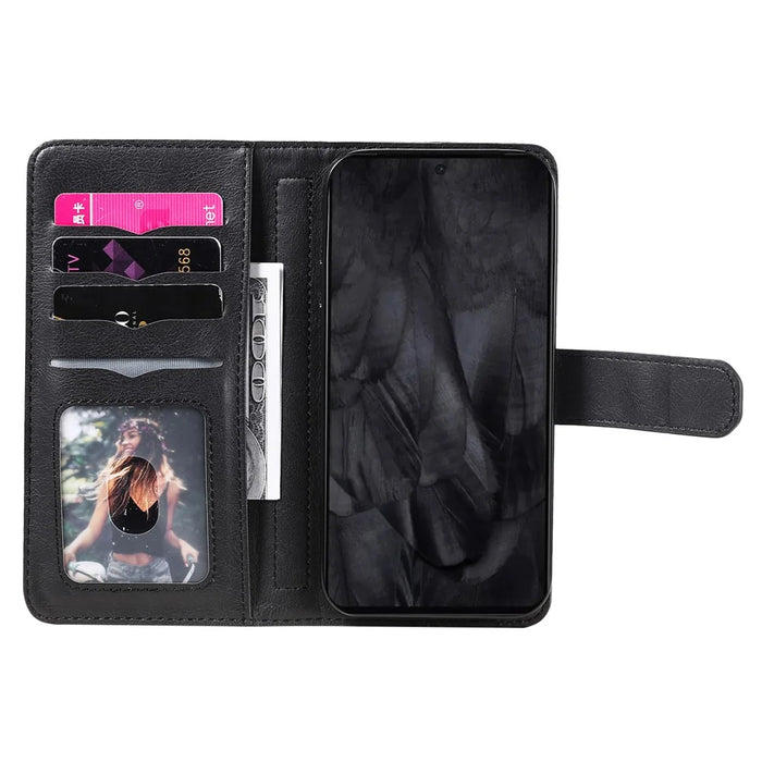 For Google Pixel 8 Pro Leather Case with 10 Card Holder Phone Cover Stand - Black - 3