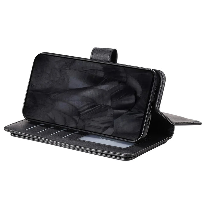 For Google Pixel 8 Pro Leather Case with 10 Card Holder Phone Cover Stand - Black - 4
