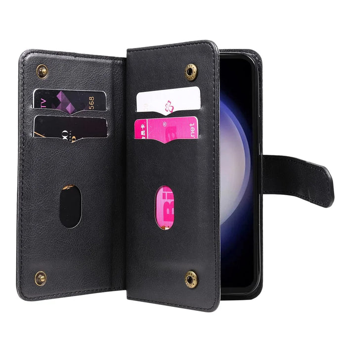 For Samsung Galaxy S23 FE Leather Case with 10 Card Holder Phone Cover Stand - Black - 2