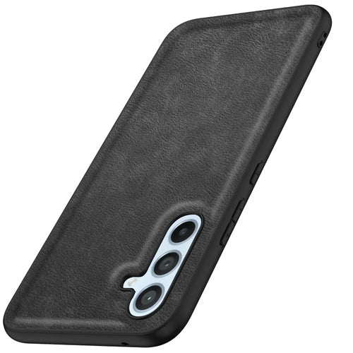 For Samsung Galaxy S23 FE Anti-scratch Phone Case Retro PU Leather Coated TPU+PC Phone Cover - Black - 1